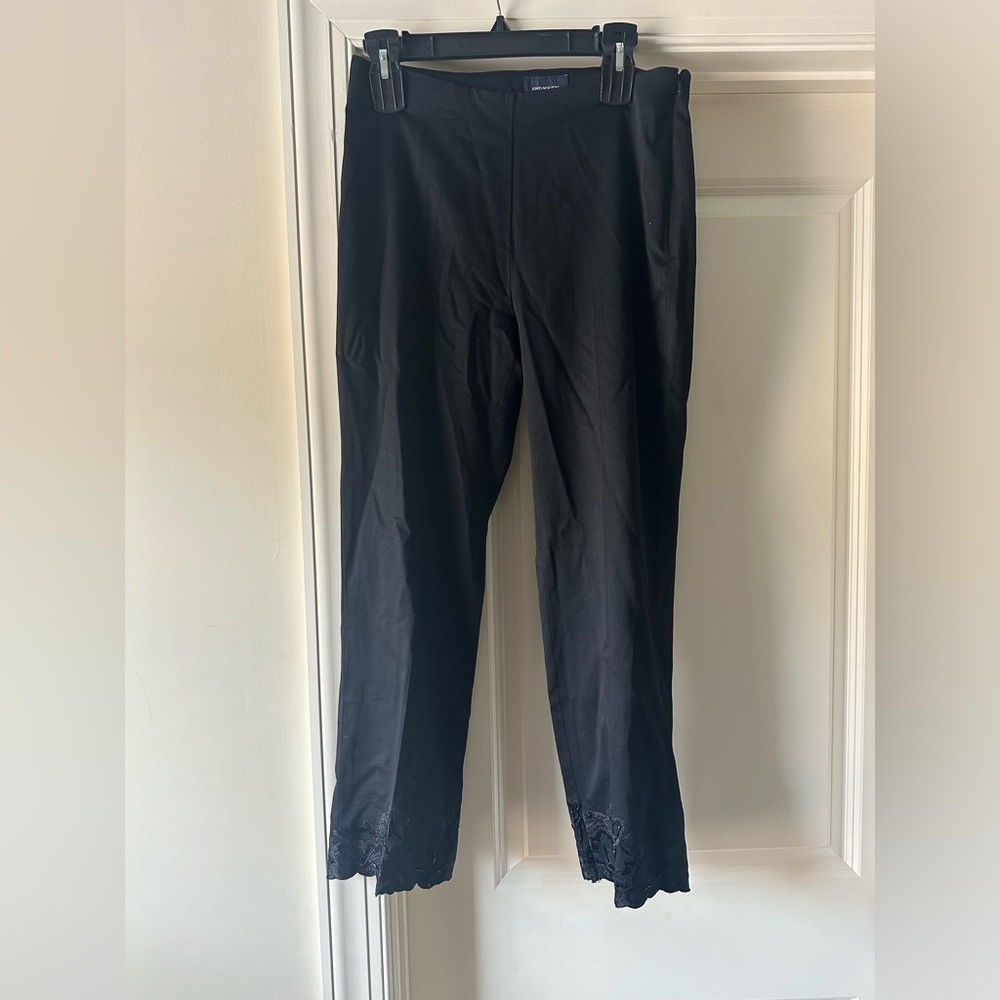 Jones New York Black Wool Blend Embroidered Scalloped Hem Dress Pants Beaded